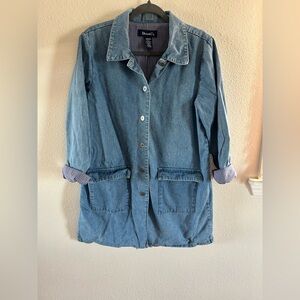 Vintage Denim & Co Gingham Plaid Lined Denim Trench Pea Coat Womens Size M